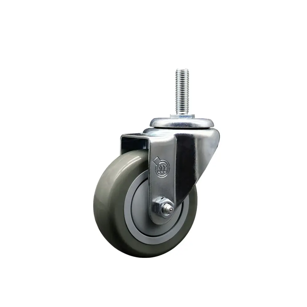 Service Caster SCC-TS20S3514-PPUB-34212 Series #20 Polyurethane Swivel Threaded Stem Casters, Ball Bearings, 3.5x1.25in Gray Non-Marring Wheel, 0.75in Stem, 300lbs Load Capacity, for Material Handling Equipment, Shop Carts, Concrete/Tile Surfaces