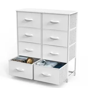 Dresser for Bedroom, Fabric Dresser with 8 Drawers,Organizer Storage Drawers，Tall Dresser,Chest of Drawers with Steel Frame, Wood Top for Nursery, Living Room, Closet