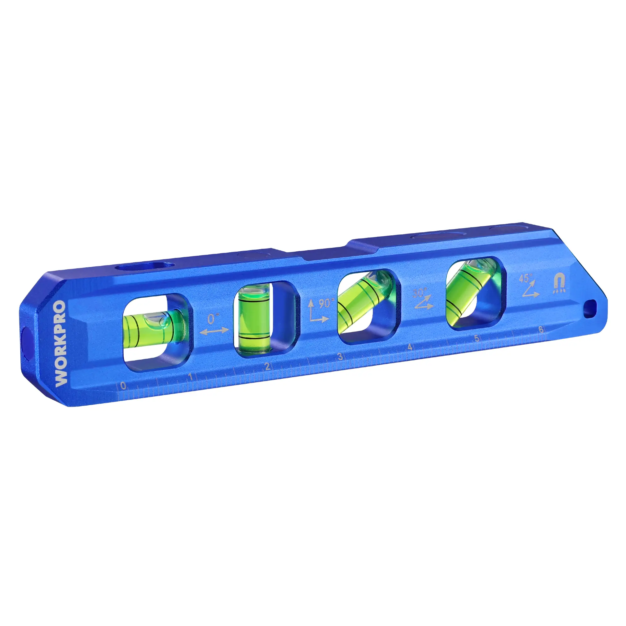 #blackfriday WORKPRO 8-Inch Magnetic Torpedo Level, Aluminum Alloy Construction, 4 Bubble Vials for 0°/90°/45°/30° Measurements, Cobalt Blue