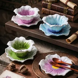 50 Orchid Series Ceramic Cups Bowls, Blue, Farmhouse Style, Durable, Microwave Safe, Easy Clean, Perfect for Gifts, Ceramic Salad Bowls, Fruit Salad Bowls, Ceramic Food Bowl