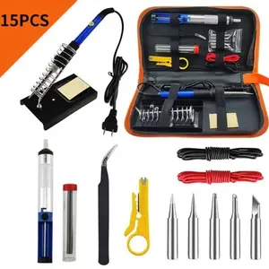 15Pcs/set 60W 220V Soldering Iron Set Electronic Iron Kit 200-450°C Adjustable Temperature Tool Kit Corded Solder Iron