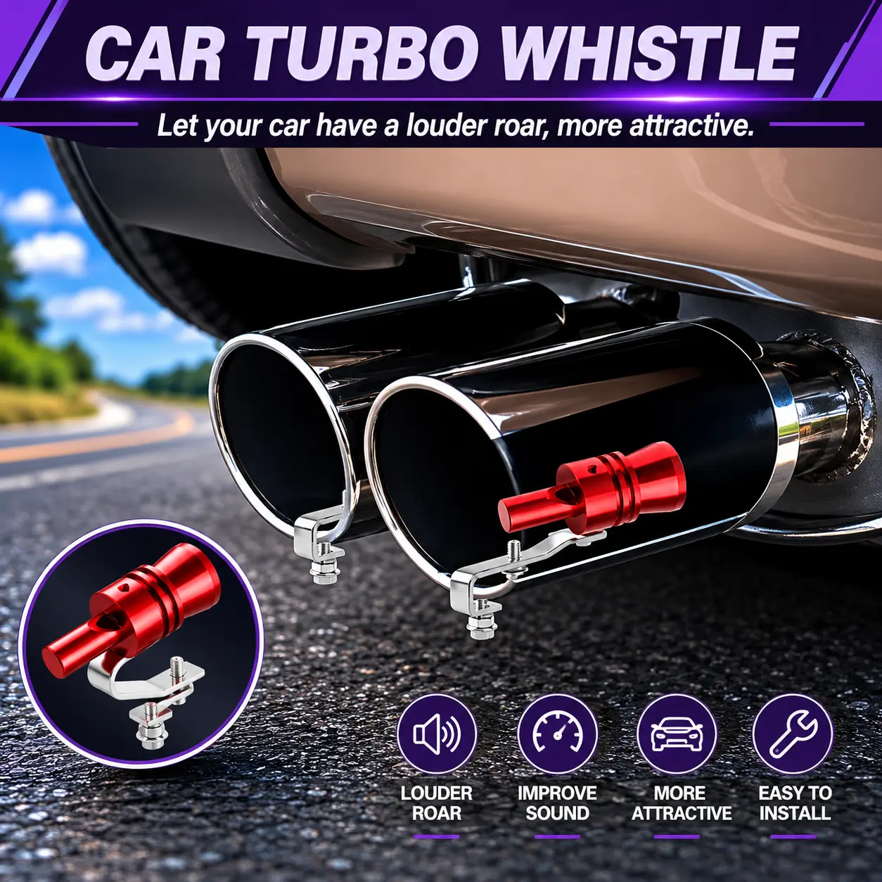 L-Type Automotive Turbo Exhaust Whistle - Car Roarer Muffler Replacement Part, Auto Parts Accessories with Turbo Sound, Suitable for Most Engine Displacement Vehicles