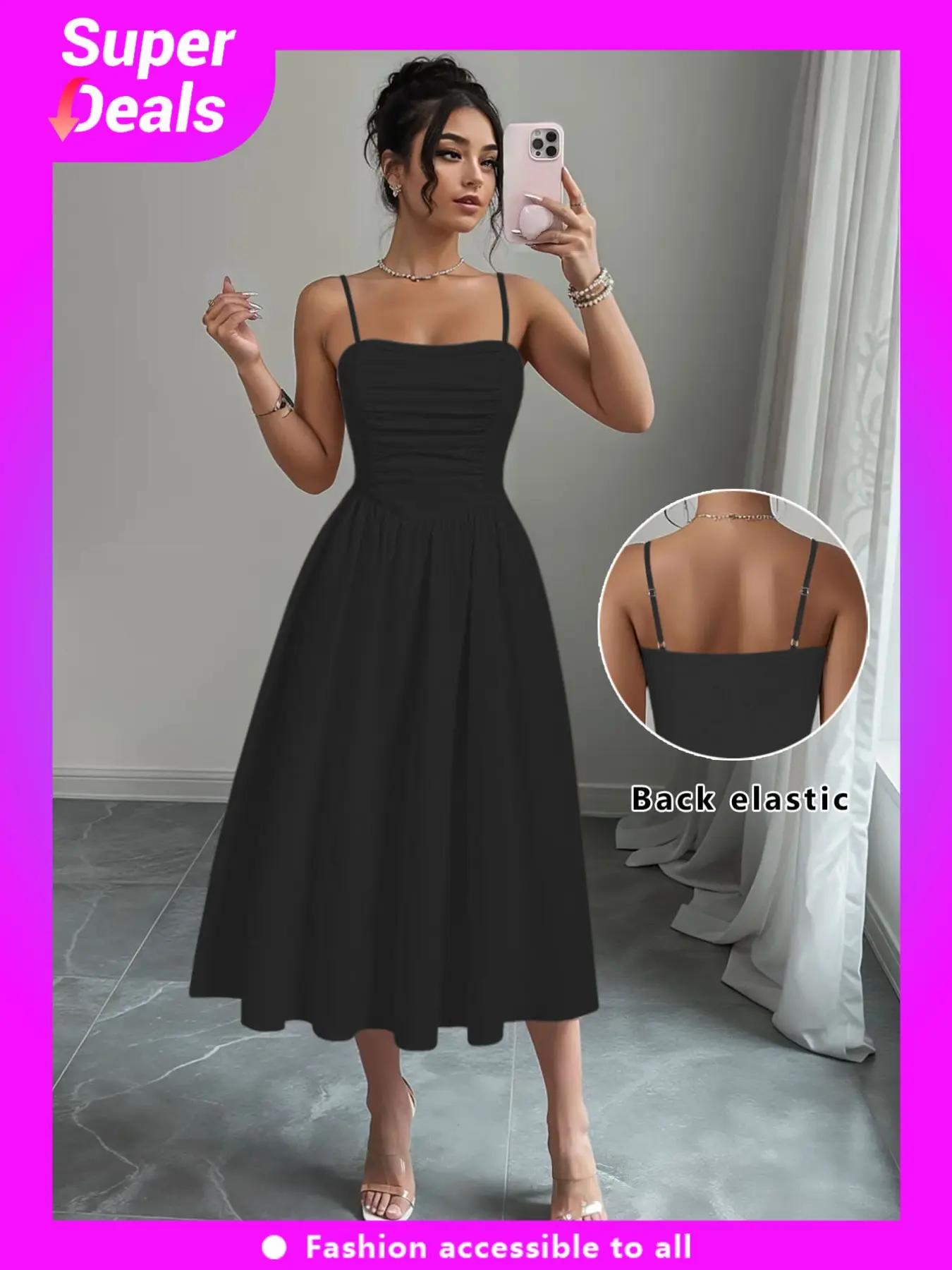 Women's Solid Color Cami Dress, Elegant Fashion Casual Midi Dress for Daily Outdoor Wear, Women Dress for All Seasons Womenswear