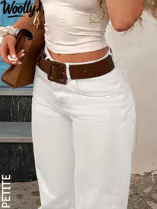 Women's Casual Basic Solid Color Washed Wide Leg Jeans Pants, Perfect for Daily Wear, Comfortable and Stylish Denim Trousers, Everyday