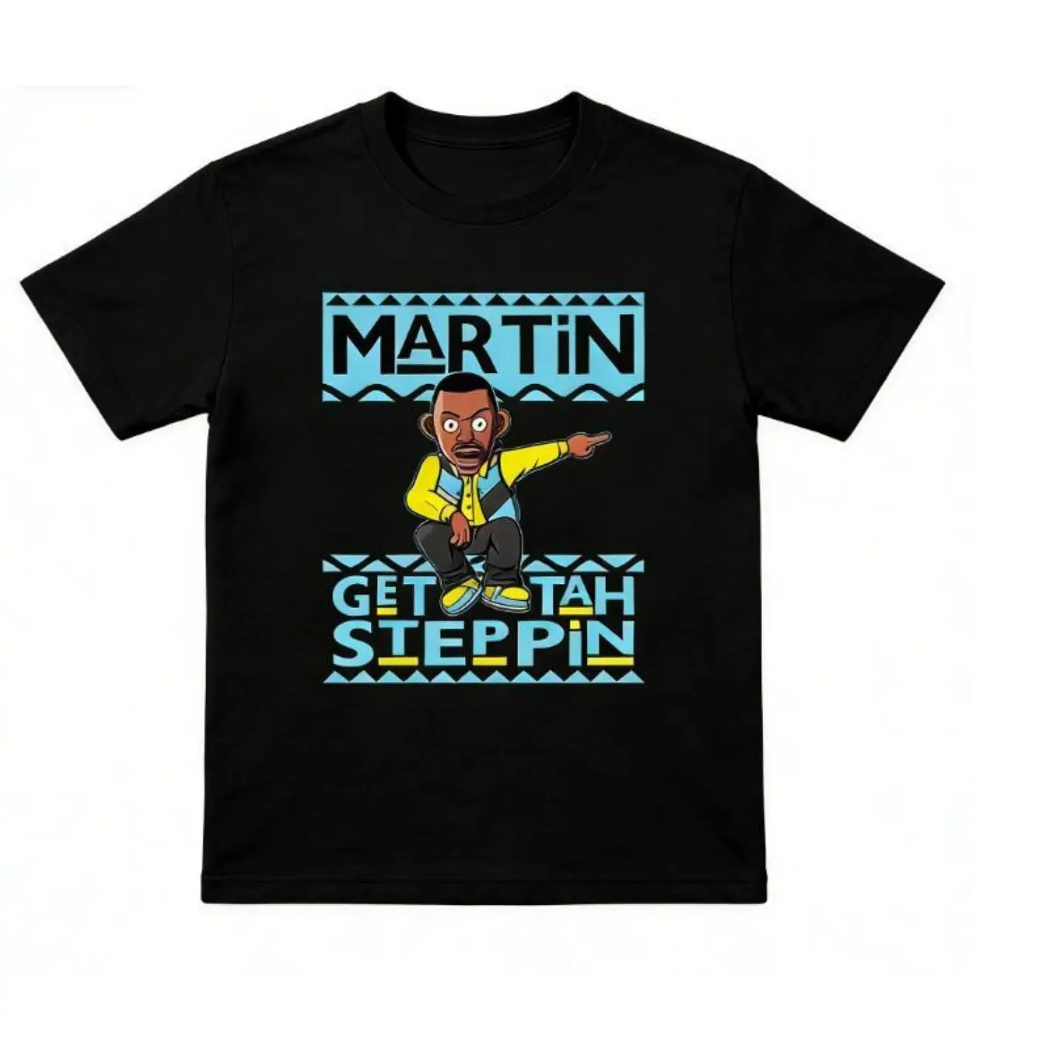 Women's "Martin Get Tah Steppin" Graphic Top - Casual Round Neck T-Shirt, Retro Streetwear Short-Sleeve/Long-Sleeve Pullover Hoodie, Vintage Black Menswear-Inspired Stylish Apparel