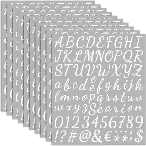 10 Sheets 1 Inch Handwritten White Vinyl Self Adhesive Small Alphabet Number Letter Stickers for Arts Crafts Outdoor Sign Wall Mailbox Windows Doors Car Poster Board