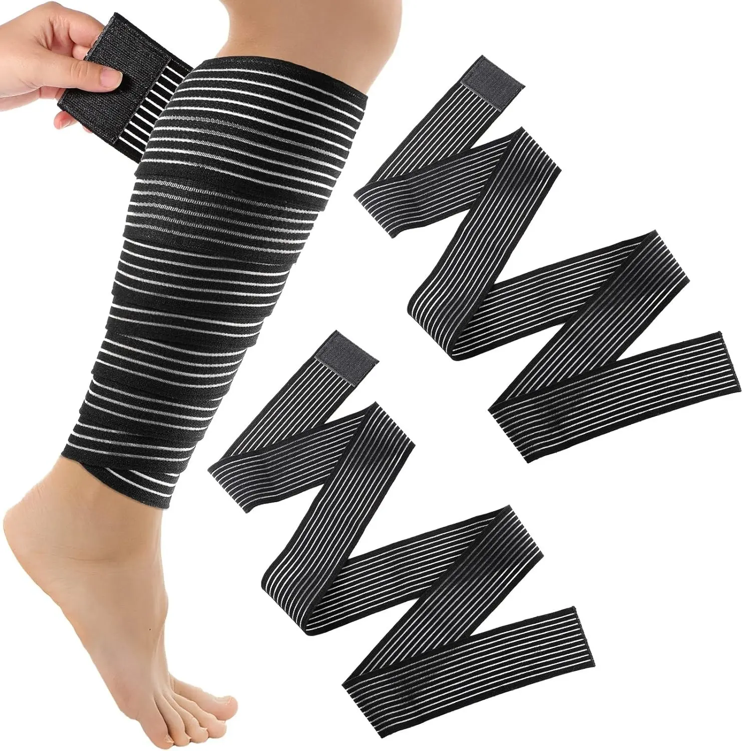 Compression Bandage Wraps for Leg, Elastic Calf Compression Sleeve Ankle Support, Adjustable Plus Size for Men and Women Stabilising Ligament, Joint Pain, Sports(2 Pieces,71 Inches)