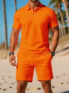Men's Summer Casual Quick-Dry Breathable Polo Set, Business Short Sleeve T-Shirt + Pocketed Shorts, Ideal for Daily Wear, Office, Outdoor Activities