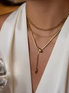 This Unique Snake Shaped Stainless Steel 18k Gold Plated Anti Allergy Drop Necklace Is Paired In A Street Casual Hip Hop Style Snake Chain Necklace