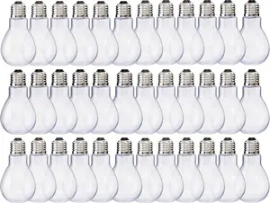 Fillable Light Bulb Containers, 36 Pack – Clear Plastic Candy Jars, Party Favors, Decorative Centerpieces, Arts and Crafts Supplies - Twist Off Cap, Freestanding Bottom, 4” Tall – Home Collectives