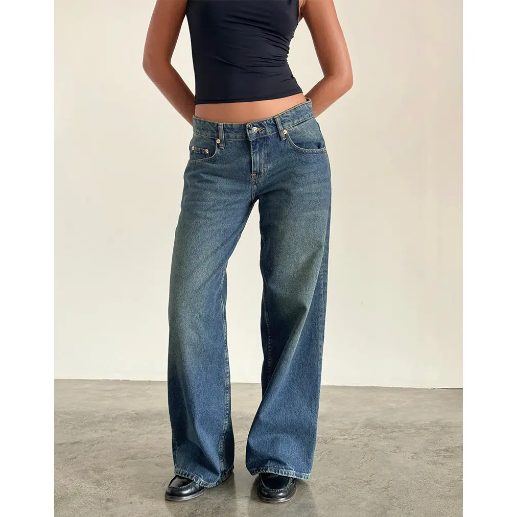 MOTEL Roomy Extra Wide Low Rise Jeans in Bright Blue