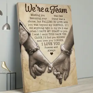 1 Piece Framed Canvas Poster We Are a Team, You Are Destiny - Romantic Couple Gift, Crossed Hands and Touching Poetry, 11.8x15.7inch, Home Wooden Wall Art, Valentine's Day Decoration, Heart Art, Durable Print, Artistic, Valentines Decor