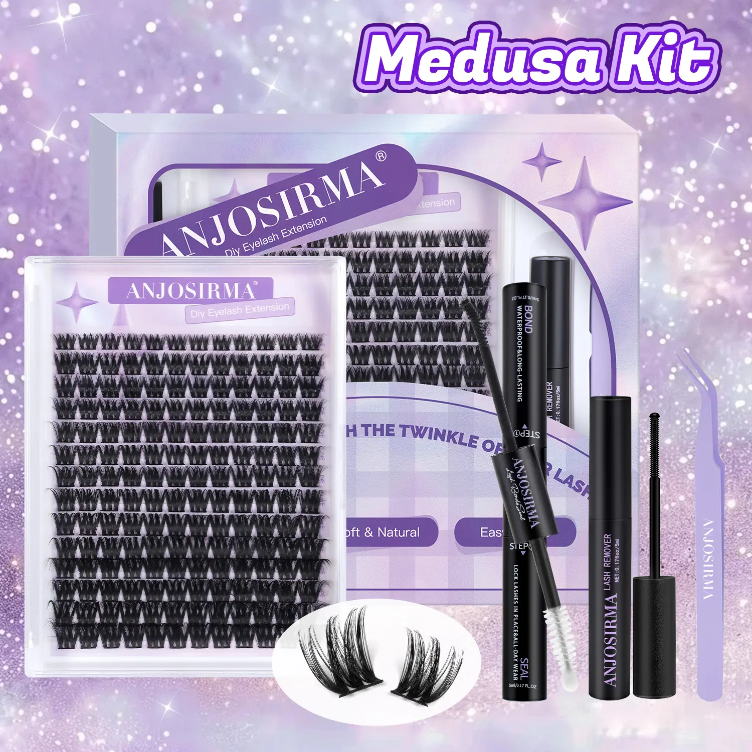 ANJOSIRMA Lash Clusters Kit with Long-lasting Lash Bond and Seal,Tweezers and Remover for DIY Eyelash at home for Natural Makeup girl gifts Diy Lash Extension