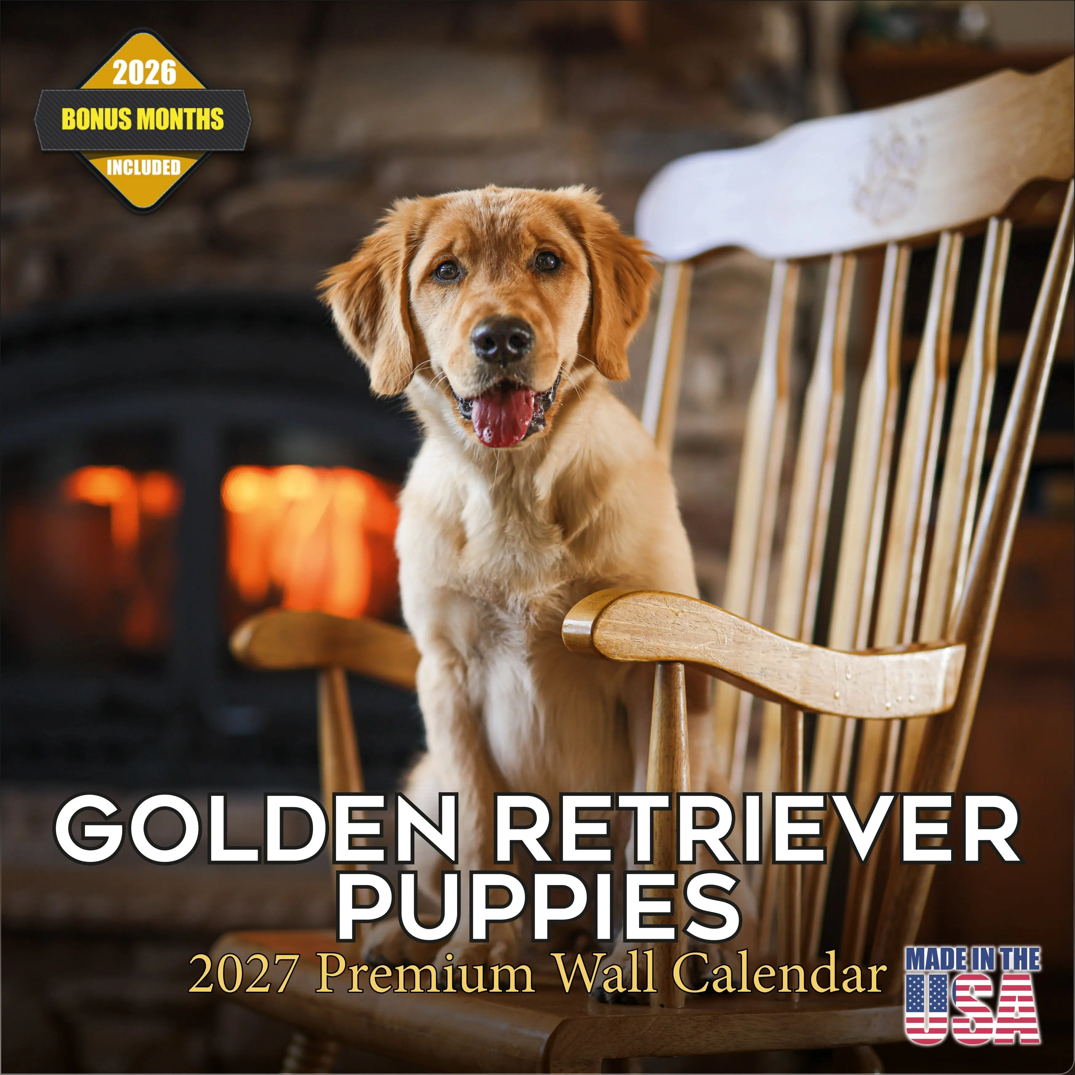 Golden Retriever Puppies Wall Calendar 2027 - 12" x 12" Monthly Adorable Golden Retriever Puppy Companion Calendar