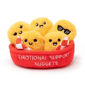 Emotional Support Nuggets - 5 Squishy Nuggets in Basket, Soft Adorable Plush Toys Perfect Gift for All Ages, Cute V-day Present for Kids