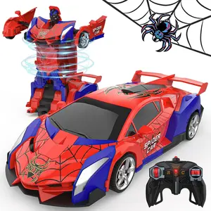 [SpringGlow-Up]Tibibee Transform RC Cars for Boys 4-12 2.4Ghz Remote Control 1:18 Scale Robot Deformation 360° Rotation Rechargeable Batteries Included High-Quality ABS Plastic Gift Set with Eye and Underbody Lights（9.5*5.1*7.1 Inch）