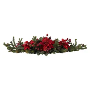 Nearly Natural Poinsettia & Berry Centerpiece