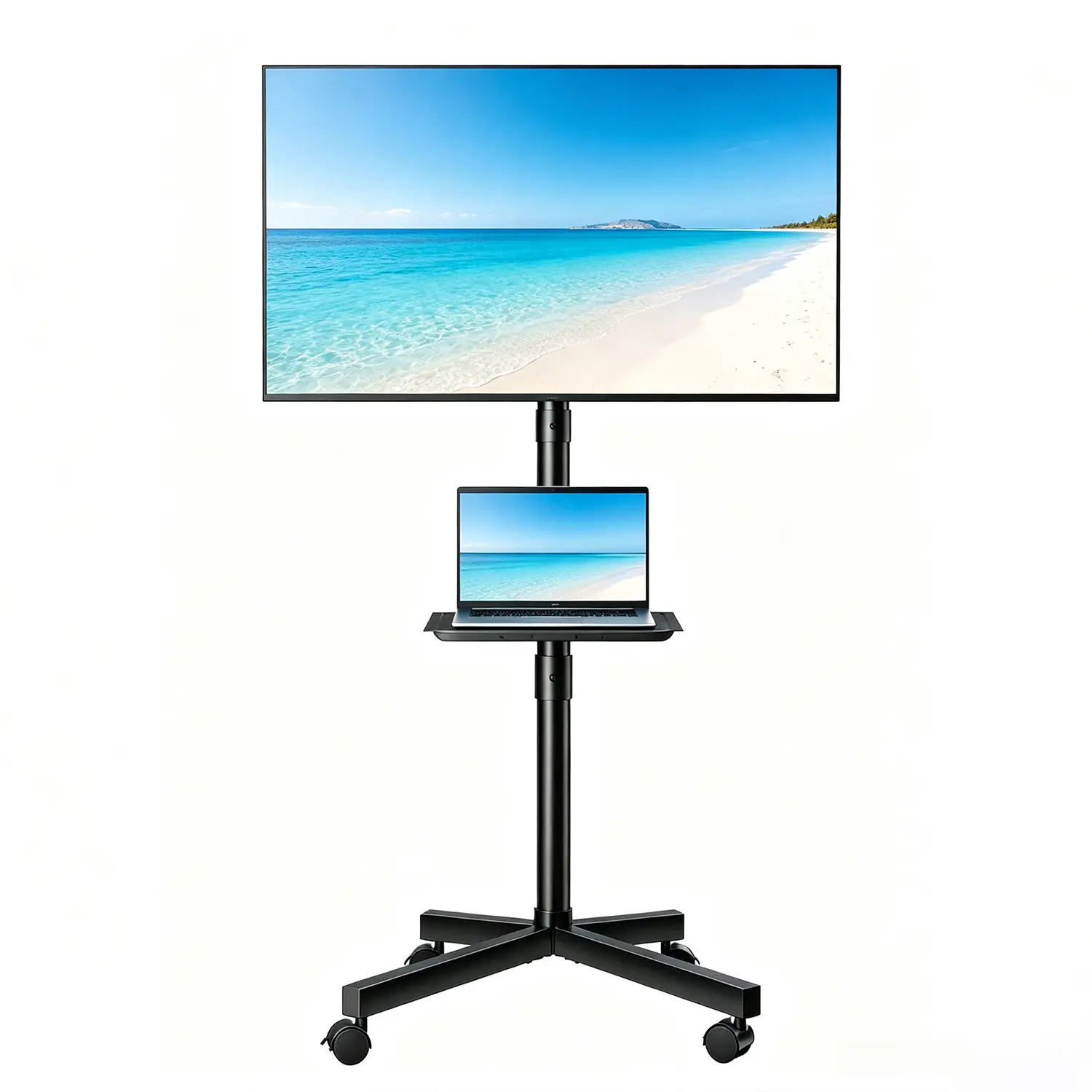 Mobile Rolling TV Stand & Monitor Cart with Laptop Tray - Height & Tilt Adjustable Floor Stand with Lockable 360° Casters for Home Office, Workspace