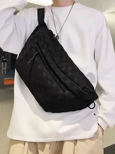 Simple and casual large-capacity checkerboard chest/waist bag, lightweight and fashionable, easy to match, suitable for various occasions, daily cross-body bag, Checkered Fanny Pack