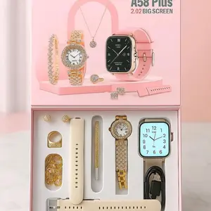 Fashion Gift A58 Plus Women's Luxury 8-In-1 Multifunctional Smart Watch, Touchscreen Wearable Android Button Charging Chip, Valentine's Day Present