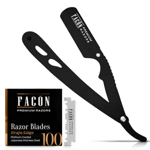 Straight for Men - Professional Barber Straight Edge Kit with 100 Blades, Classic Stainless Steel Barbero Shaver for Smooth & Precise Shave, Premium Barber for Men's Shaving