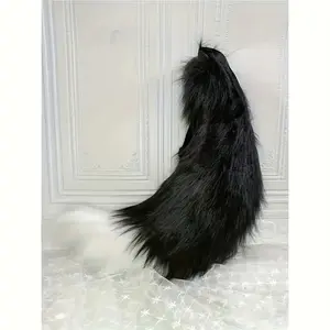 [Handmade Faux Tail] Polyester Fiber Handmade Faux Cosplay Tail Accessory| White/Black/Grey Animal Tail Props for Anime Con, Christmas Party, Costume Events, Bar Entertainment, Pet Themed Parties - Non-Feathered-3