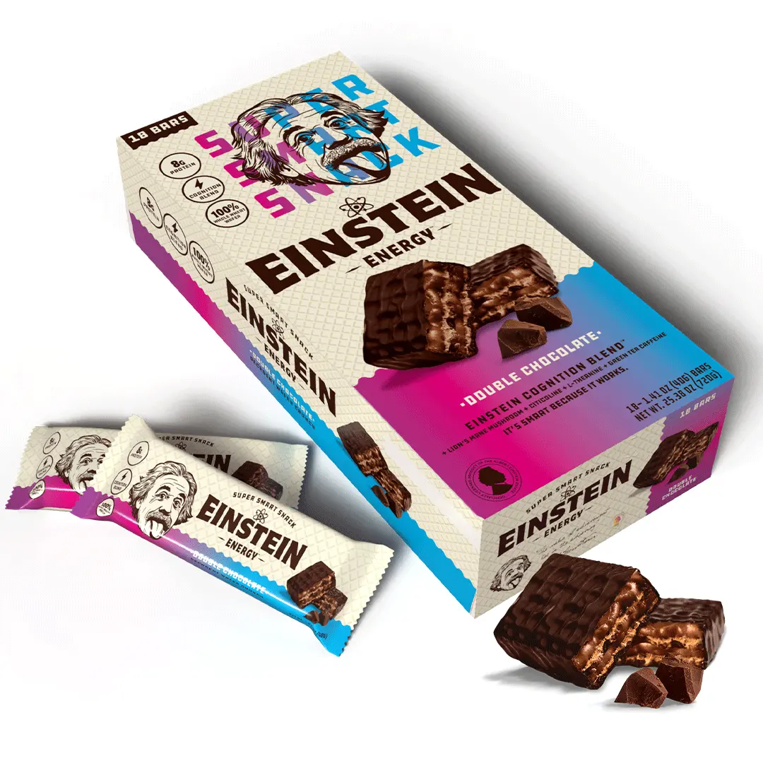 Einstein Energy Double Chocolate Protein Energy Bars (Pack of 18) + Free 9-Count Chocolate Peanut Butter Bonus Pack, 27 Bars Total