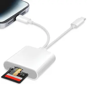 SD Card Reader for iPhone, iPad, USB-C & Lightning Dual Connector Digital Camera Adapter to iPhone, Support SD/Micro SD Cards, Fast Transfer, Plug and Play