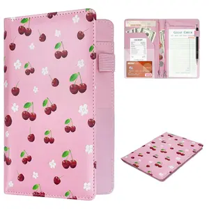 Professional Waitress Book with 2 Zipper Pockets & Pen Loop - Leather Server Check Holder Organizer for , Receipts & Tickets | Restaurant Bill Booklet ( Cherry)