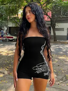 Women's Dragon Print Tube Skinny Romper, Street Minimalist Fashion Casual Sleeveless Romper for Daily Outdoor Wear, Ladies Clothes for Summer, Rompers for Women, Womenswear, Casual Jumpsuits