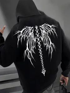 Men's Fall Winter Hooded Sweatshirt, Dark Casual Style, Thorn Wings Pop Art Print, Comfortable Skin-Friendly Fabric, Fitted Design, Graphic Print Hoodie