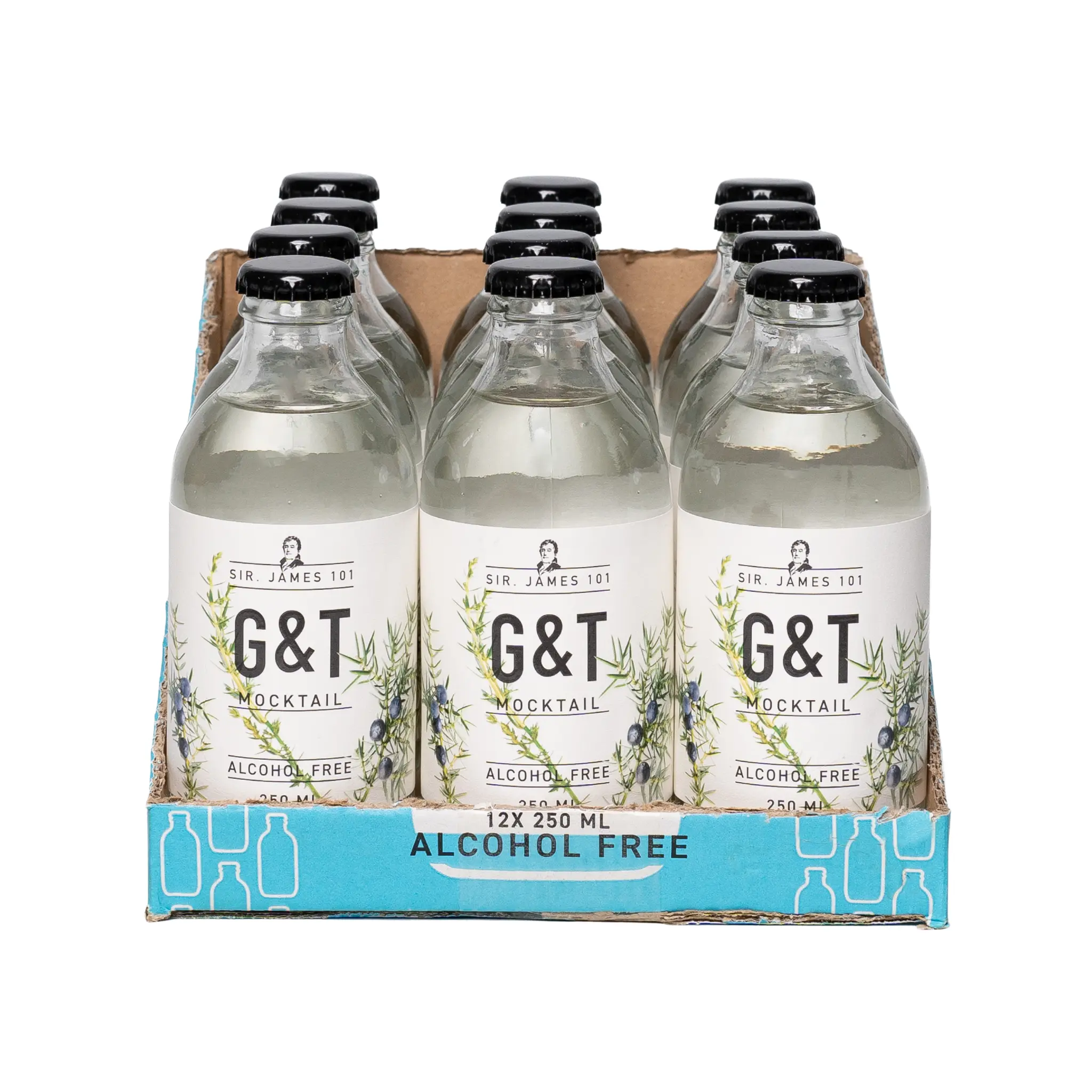 Sir. James 101 Non-Alcoholic Gin & Tonic Natural Sparkling Beverage - 12-Bottle Party Pack with Fruit, Nonalcoholic Sparkling Drink, Carbonated Water Drink for Adults, Rosemary