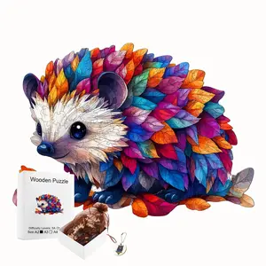 Colorful Hedgehog Wooden Animal Shape Puzzle, Artistic Painted Wood Decoration, Unique Design, Toy for Kids Aged 3+, Perfect Christmas and Halloween Gift, Art Puzzles Gift