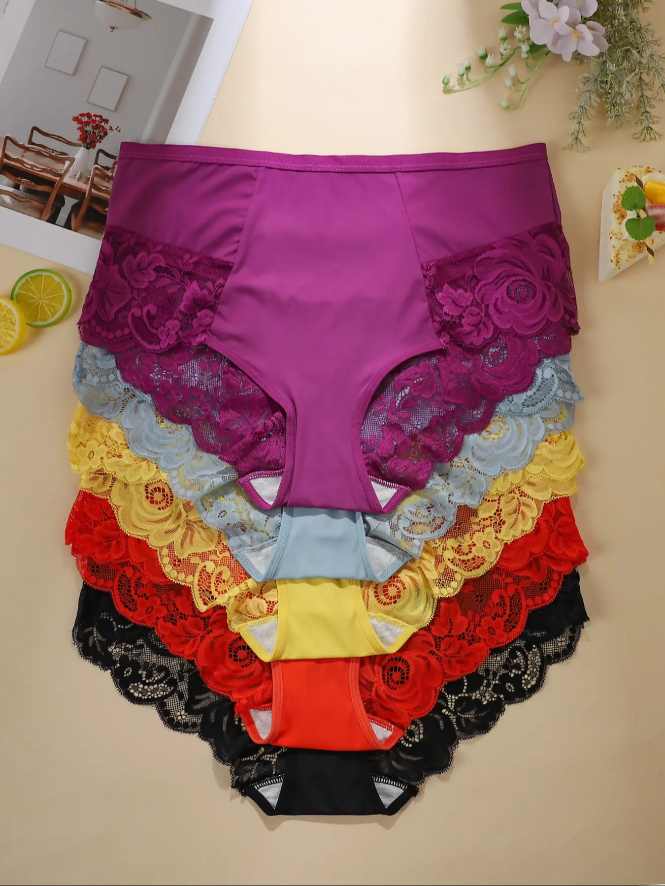 5 Pack Lightweight Ice Silk Women's Underwear, Intimates Panties, Fitted Panty, Breathable Crotch Lace Triangle Briefs, Fitted Knickers, Lady Plus Size Sexy Casual Comfy Soft Knicker Panties for Comfort