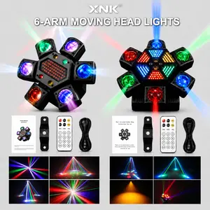 XNK 6-Arm Bee-Eye Moving Head Stage Light, Super Bright LED with RGB LED Lights, Color Changing, Red & Green Lasers, DMX512, Music Activation for Bars, Weddings