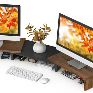Rfiver Dual Monitor Stand Riser for Desk, Computer Monitor Stands for 2 Monitors with 48.2" Adjustable Length and Angle, Multifunctional Computer Stand for Desk Organizer for Laptop Desktop, Brown