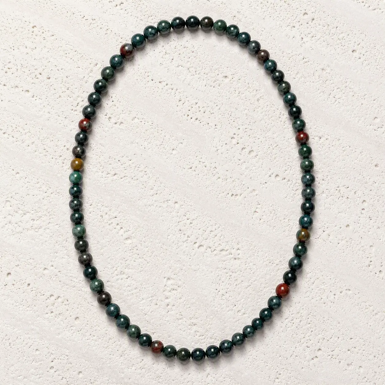 Bloodstone Beaded Stretch Necklace 6mm • Courage, Strength, Grounding