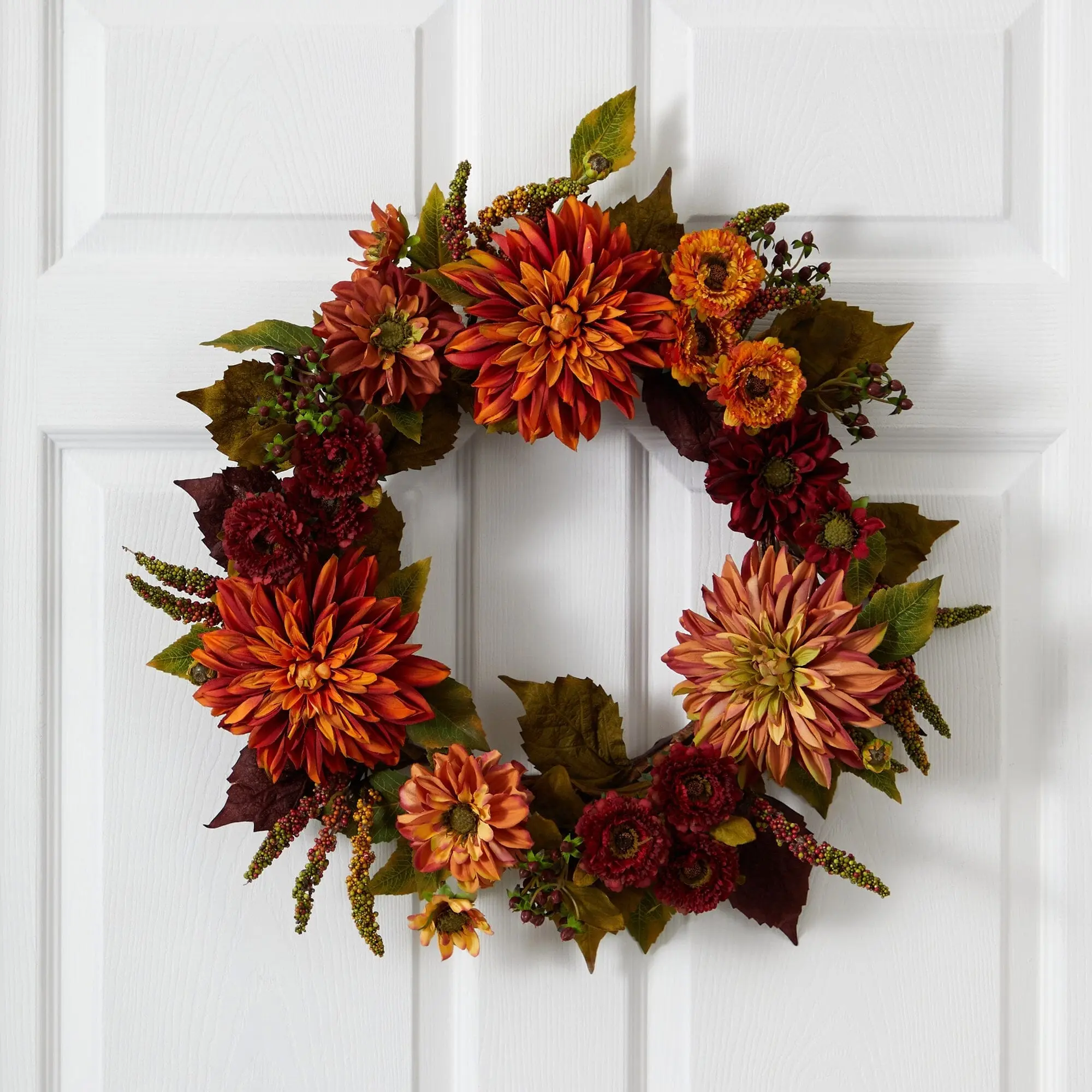 22in Colorful Synthetic Artificial Flowers Wreath - Classic Dahlia & Mum Design, Home Supplies, Autumn Festive Decorative Flower Wreath, Decor Accessories