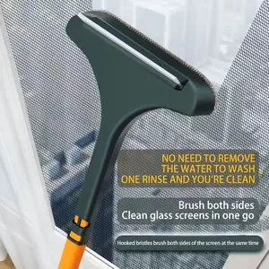 1pc window and screen cleaning brush with long handle, built in squeegee, dual-use for wet and dry glass cleaning, suitable for home, car, and hotel, ideal Christmas and Valentine's Day gift, Scrubber Squeegee Combo