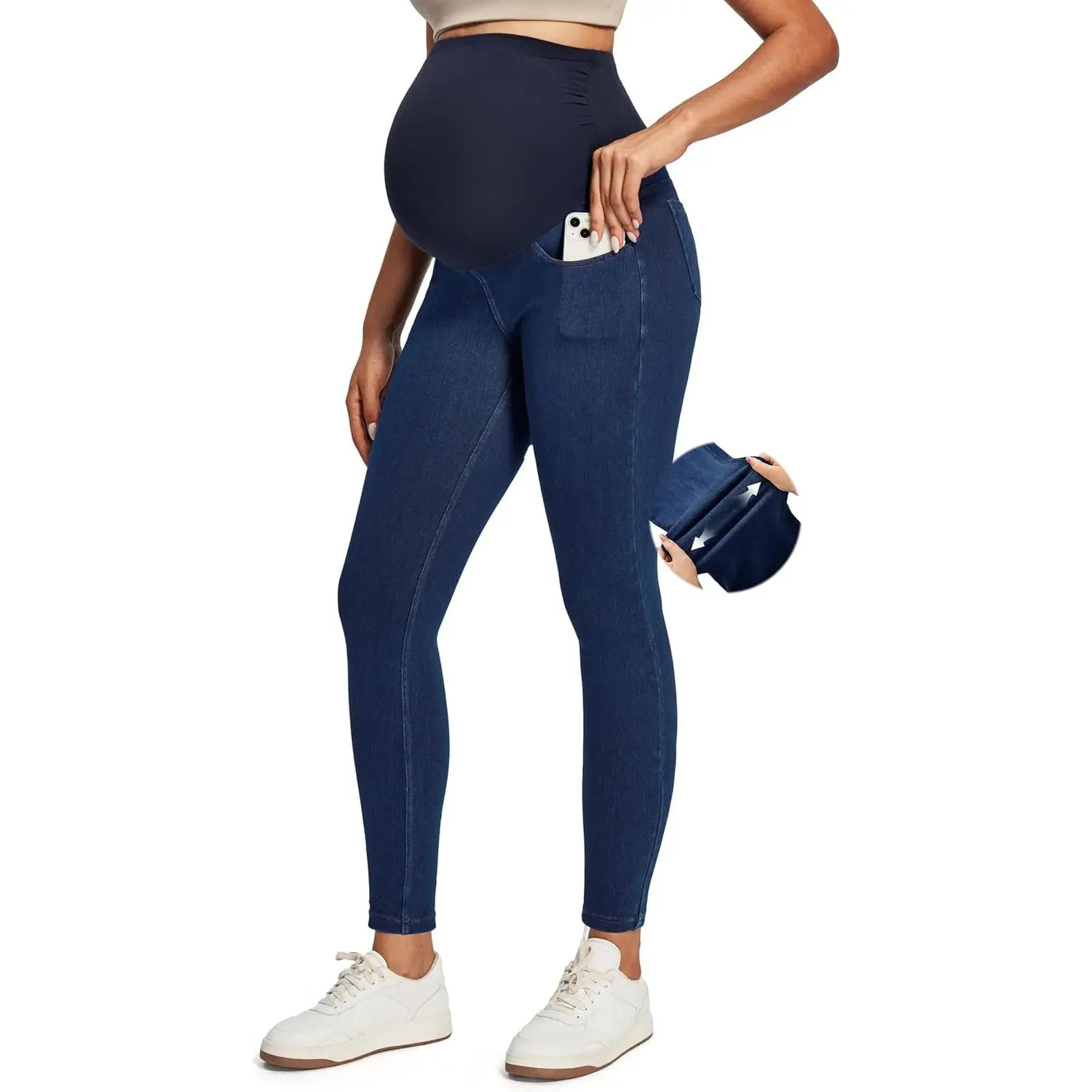 Stretchy Maternity Jeans Over Belly Skinny High Waisted Maternity Pants for Work with Pockets Comfy Maternity Clothes