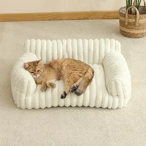 Cute Cat Couch for Pets - Fluffy Dog Bed Small Medium Size Dog with Premium Soft Corduroy Fleece, Pet Sofa with Removable Washable Cover, Supportive Couch Bed for Small Dogs， Four-Season Sleeping Basket Style Cat Bed, Shaped Beds