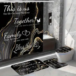 BathBathroom Shower Curtain Set with 12 Hooks Toilet Seat Bath Mats and Rugs Non-slip Carpet Toilet Covers Polyester Fabric Washable Curtain for Windows Bathroom Accessories