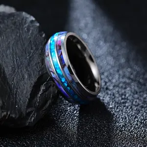 Hot-selling shell titanium steel jewelry, imitation Opal men's titanium steel ring jewelry