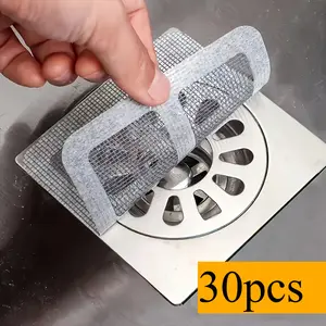 30 pieces of hair filter stickers for bathroom drain outlets, Drain Protector - no tools needed, easy to apply - anti clogging, suitable for showers, bathtubs, floor drains -30 piece set, flexible mesh design, plastic material