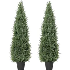 4FT Artificial Cedar Topiary Trees 2 Pack UV Resistant Faux Outdoor Plants Realistic Potted Fake Trees for Porch Patio Garden Indoor Decor Decorative Fruit Wood Leaf