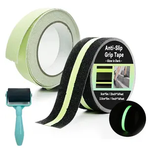 2 Pack Anti-Slip Grip Tape Glow in Dark, 2"*16Ft Luminous & 1"*16Ft All-Luminous Non Slip with A Roller,PET High Traction Grit Tapes for Stairs Steps Indoor&