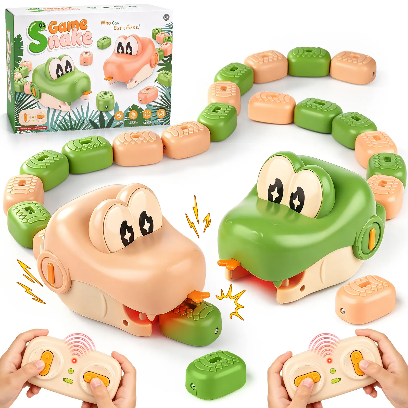 2 Players Slither Snake Remote Control Toy, Eating Snake RC Car Toy, Realistic Crawling Snake Game Race Car for Kid, Gift for Kids 4, 5, 6, 7, 8, 9 Years Old