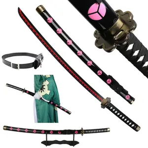 ELERVINO 41in Bamboo Wooden Unisex Plastic Roronoa Zoro Cosplay Sword Shusui, 1x Black Belt, 1x Stand Display, Anime Collectibles for Halloween Role Playing Props Christmas Gifts