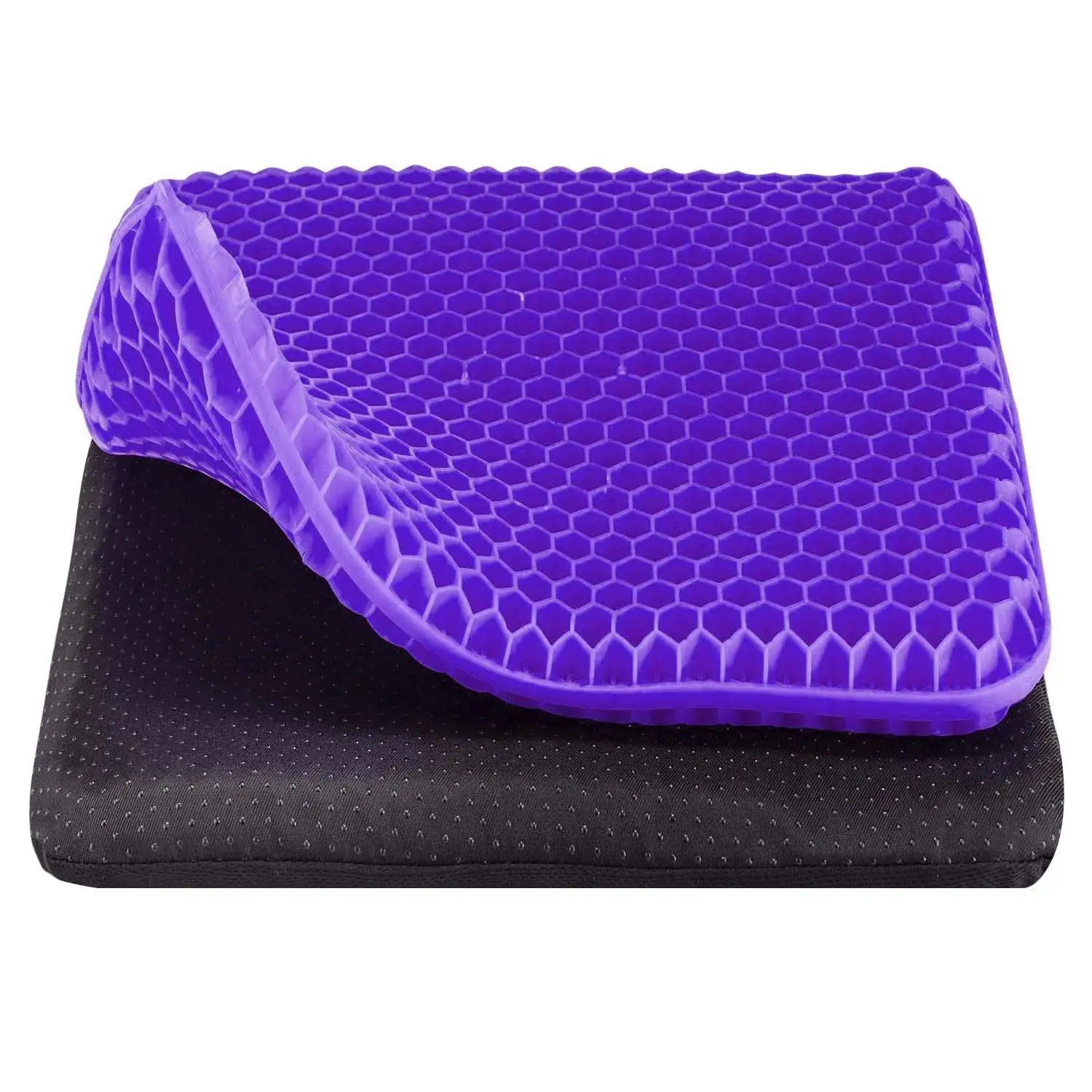 Breathable Gel Chair Cushion - Double Layer TPE Honeycomb Seat Pad - Cooling Back Support Cushion for Tailbone Pain Relief - Washable Cover Included
