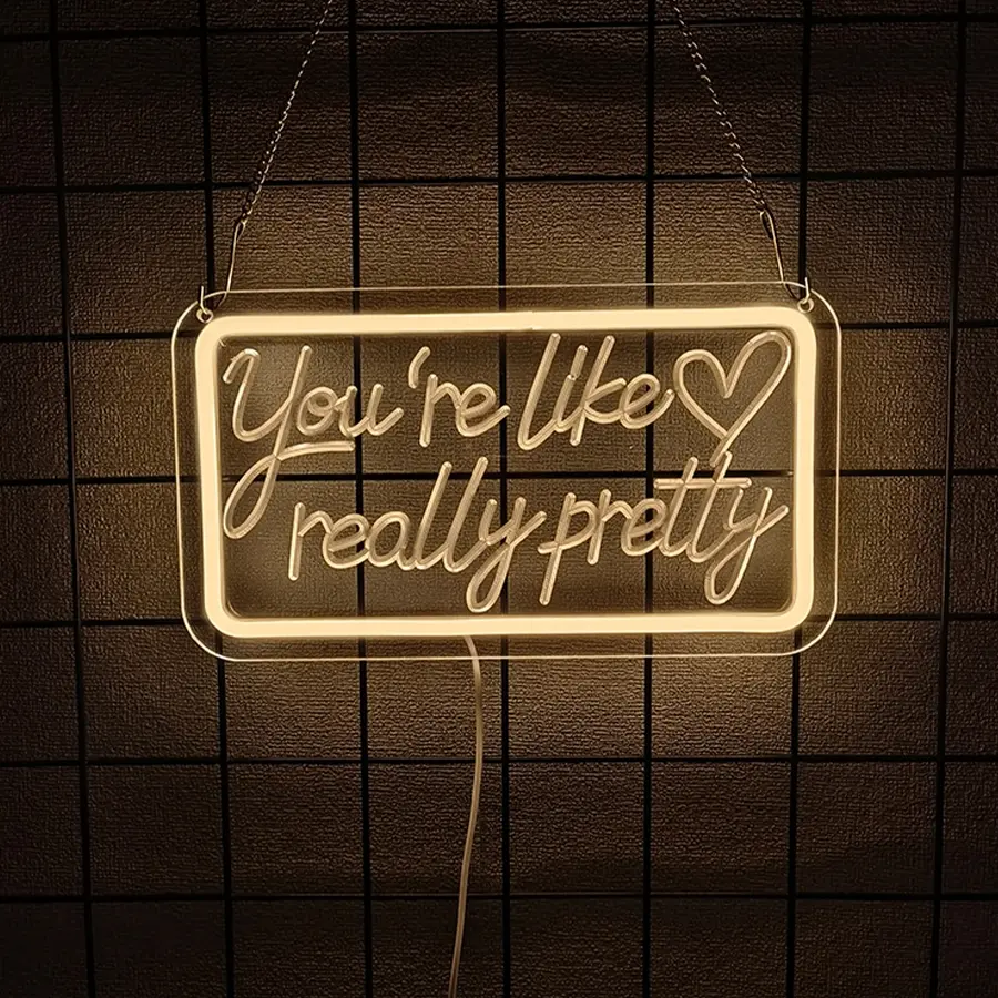 You're Like Really Pretty Neon Signs for Wall Decor, LED Neon Sign Aesthetic Room Decor for Teen Girls Neon Lights Signs for Bedroom, Salon, Wedding Party Pink Neon Name Sign